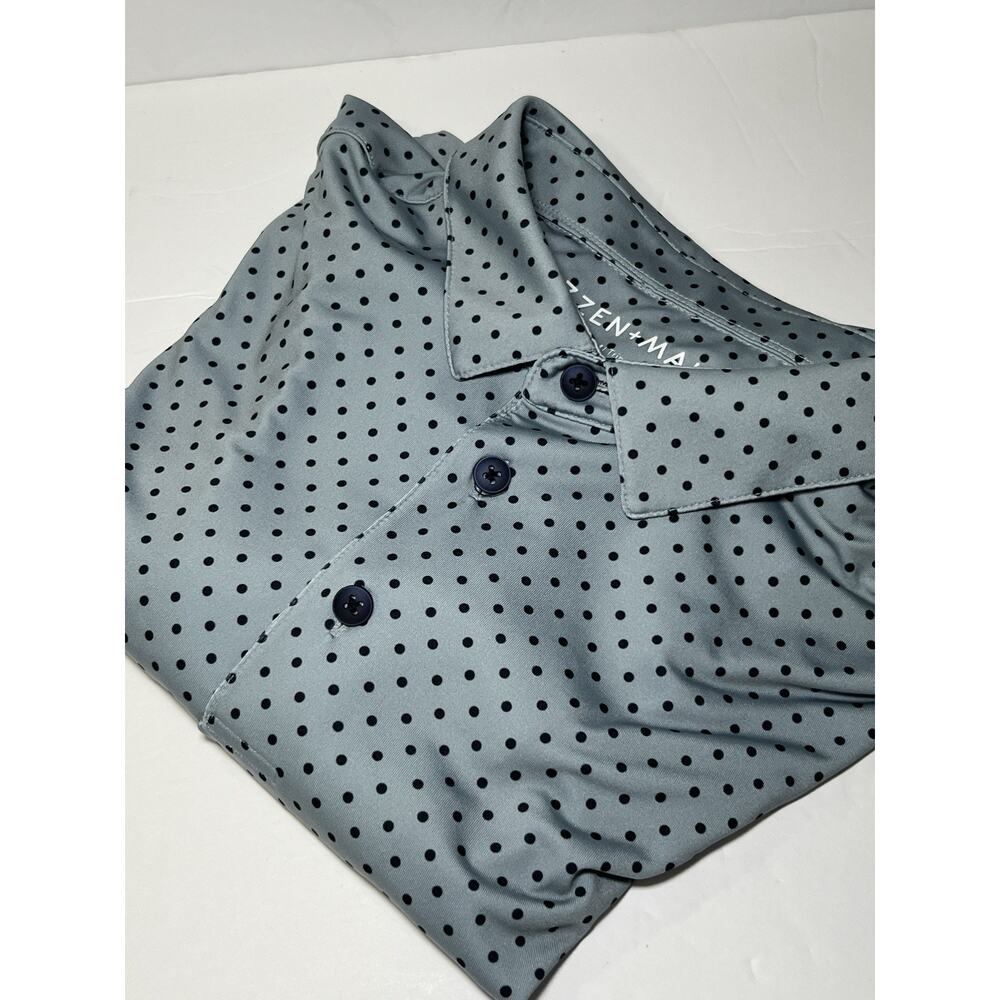 Mizzen+Main Men's Blue White Geometric Polo Shirt M Short Sleeve Button Logo